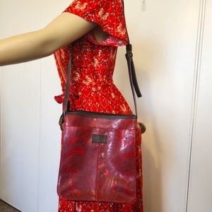 Relic Red Leather Paisley embossed Crossbody Organizer